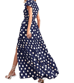 Polka Dot Dress with Split V-neck Design