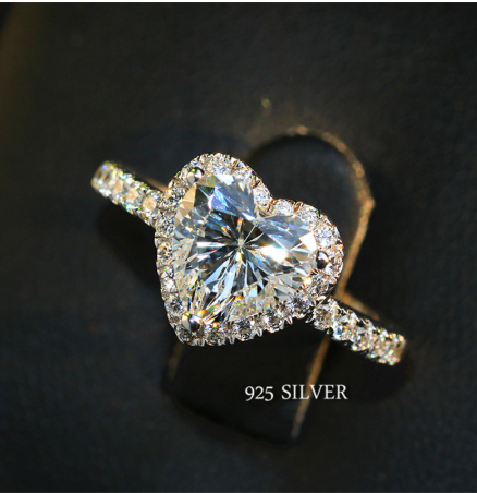 Heart Shaped S925 Sterling Silver Ring for Women